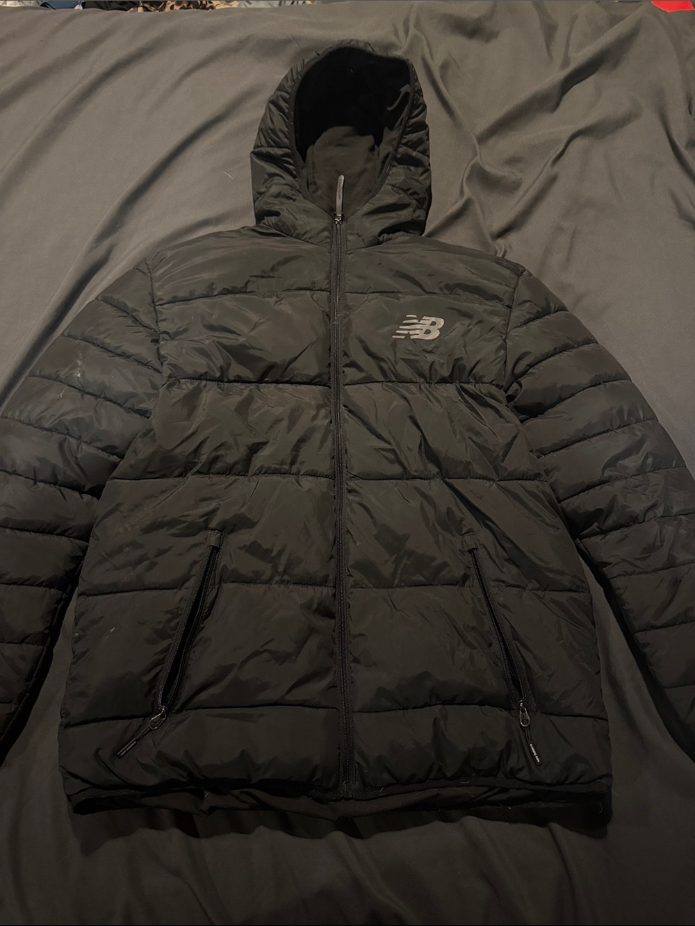 New Balance Black Hooded Quilted Puffer Jacket